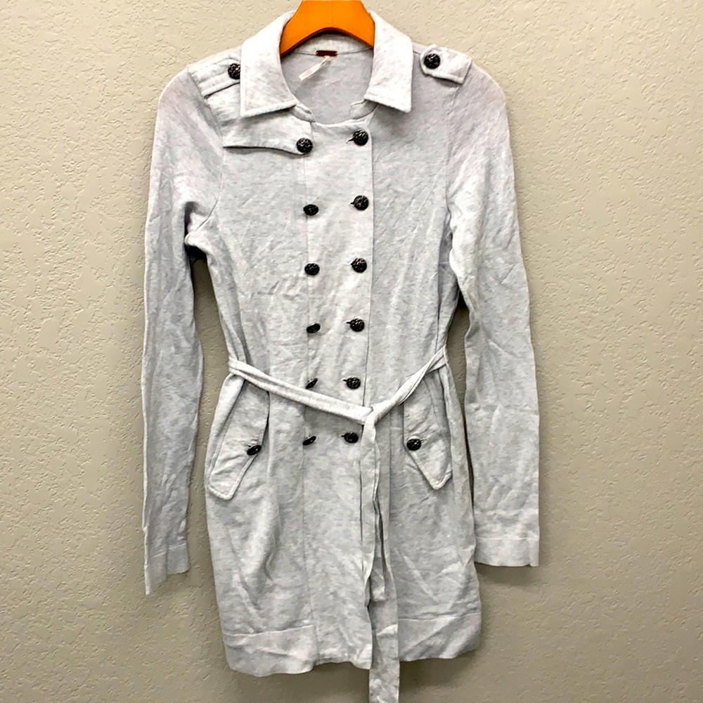 {Free People} knit button trench sweater gray - Picture 4 of 8